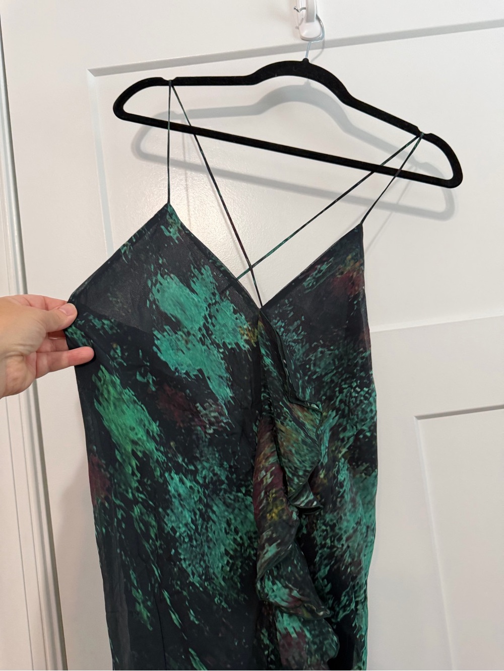 Haute Hippie NWT 100% Silk Emerald Abstract Ruffle Maxi Dress Gown - Picture 11 of 11